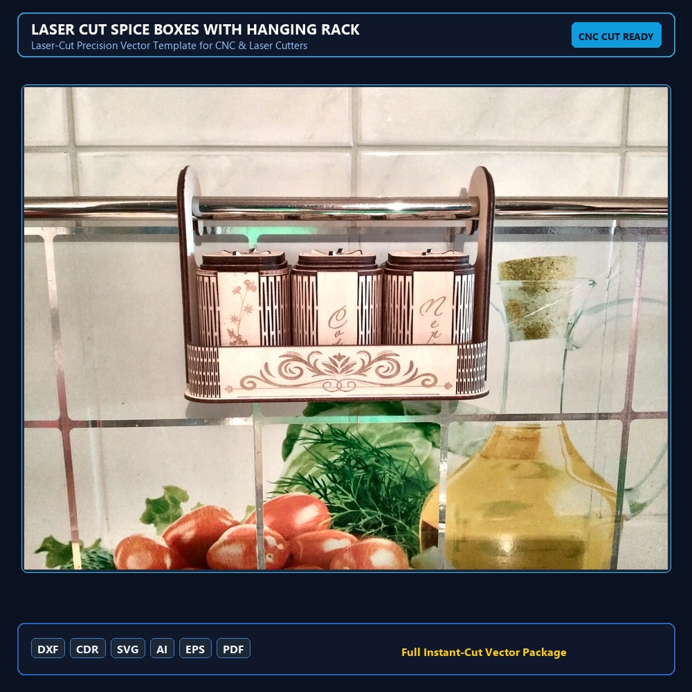 Laser Cut Spice Boxes with Hanging Rack