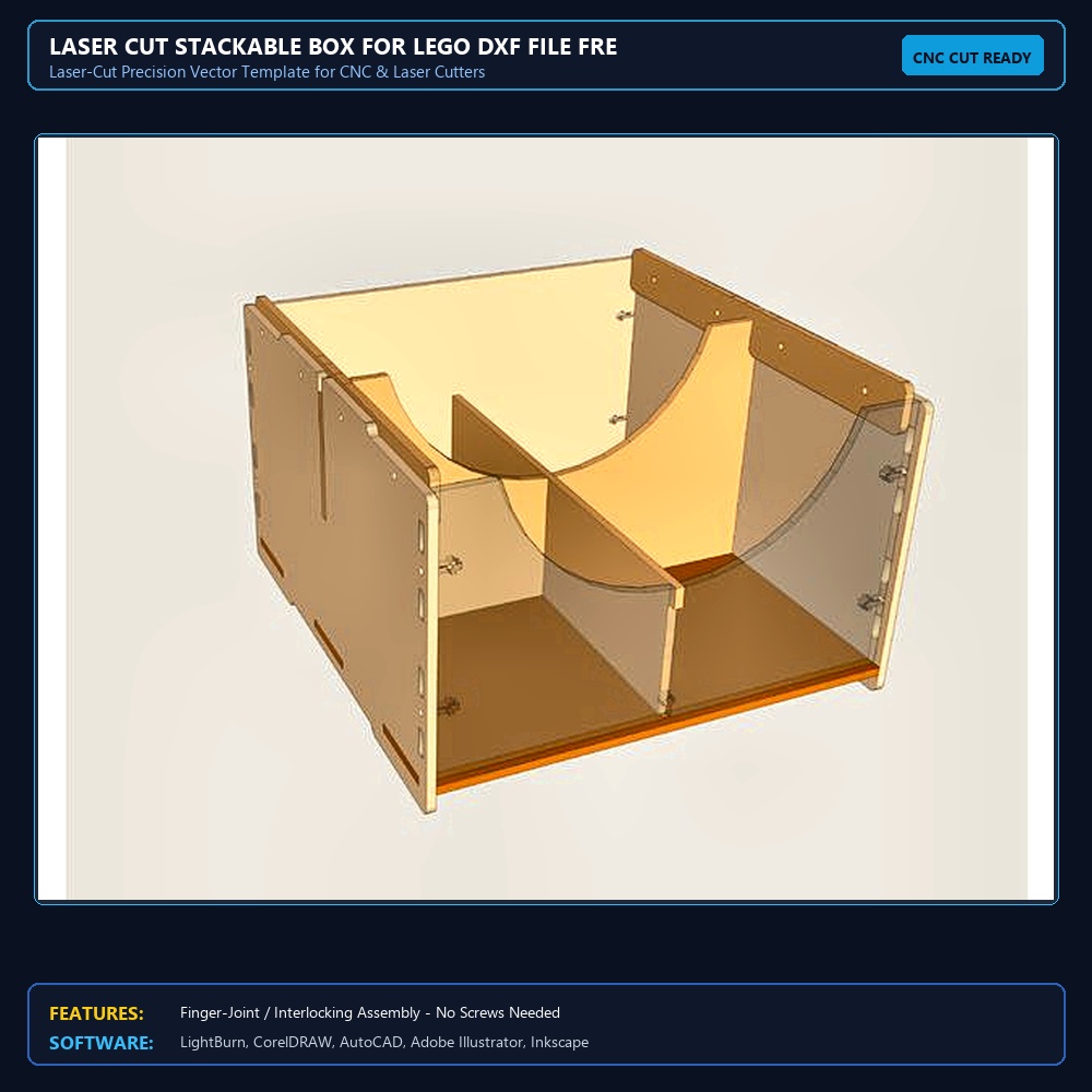 Laser Cut Stackable Box For Lego DXF File Free Download View 3