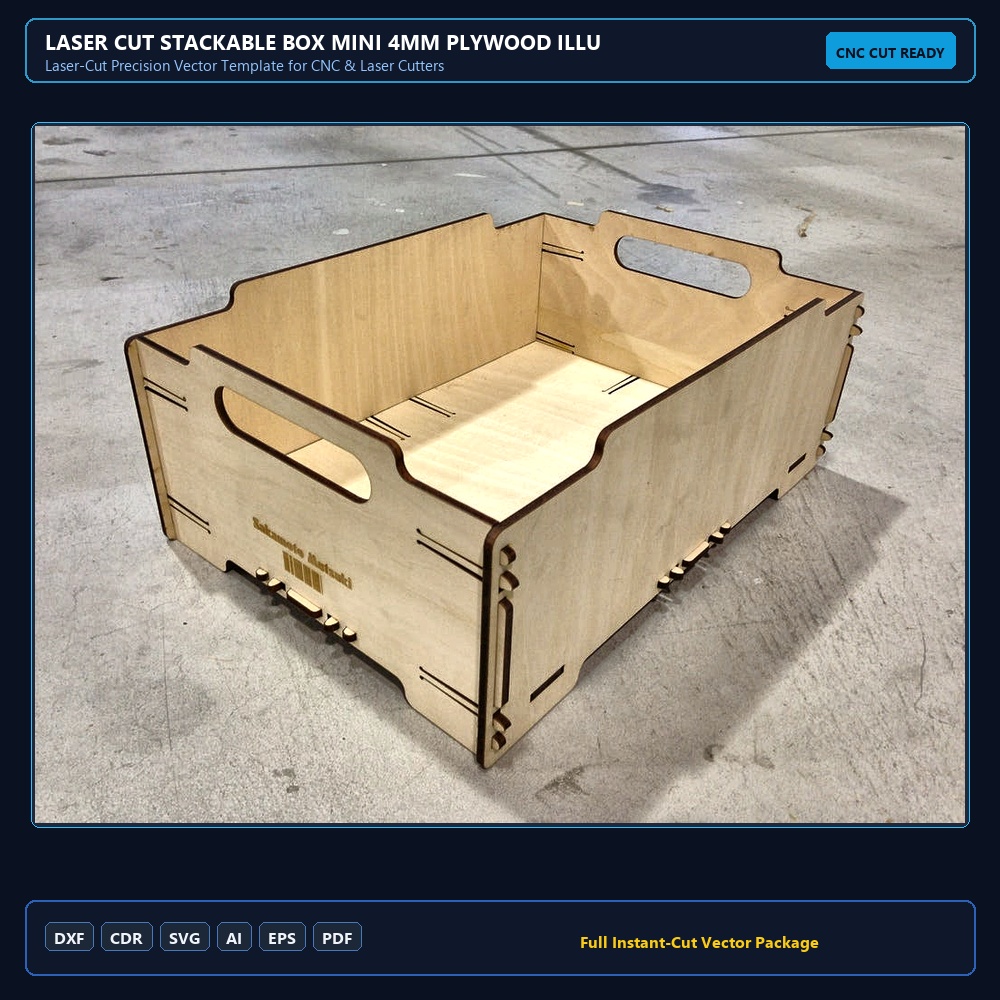 Laser Cut Stackable Box Mini 4mm Plywood Illustration (.ai) vector file