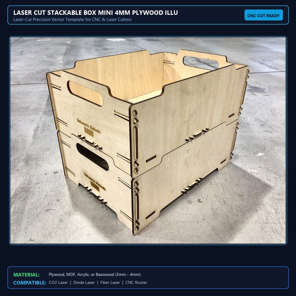Laser Cut Stackable Box Mini 4mm Plywood Illustration (.ai) vector file free download View 2