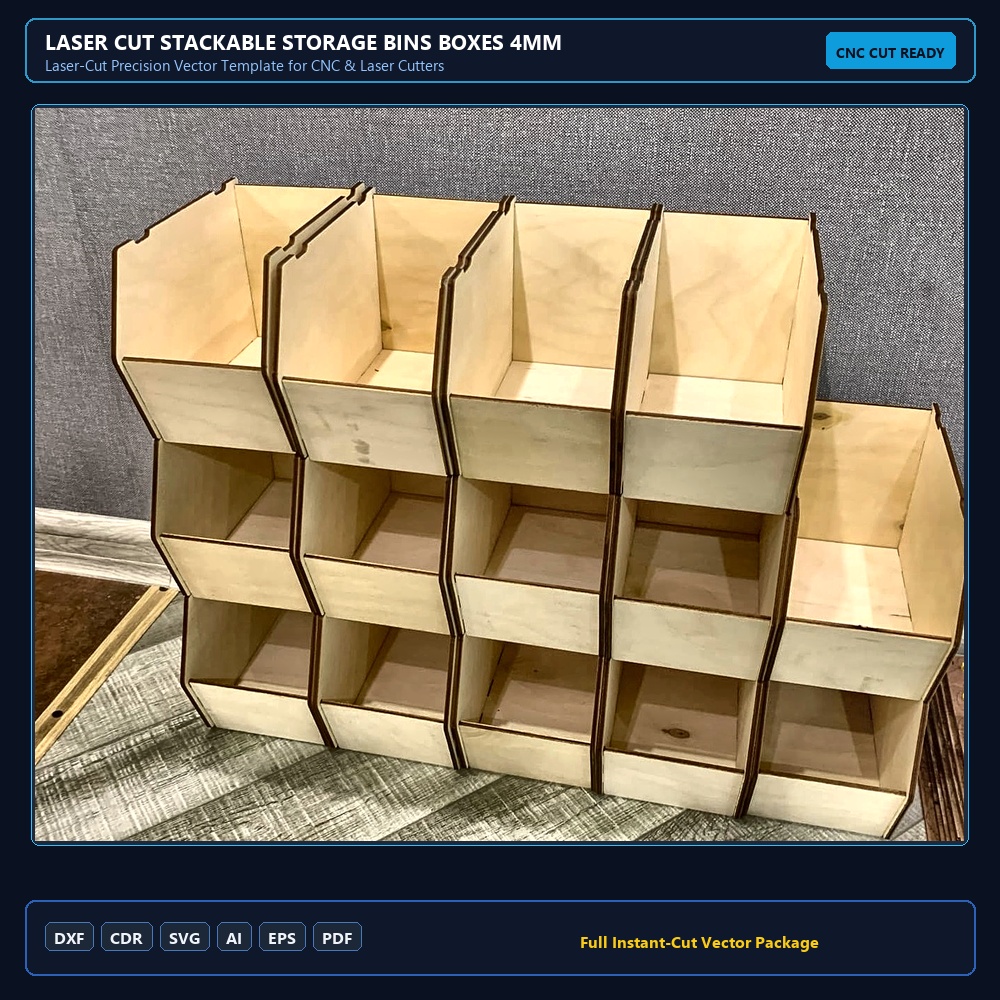 Laser Cut Stackable Storage Bins Boxes 4mm