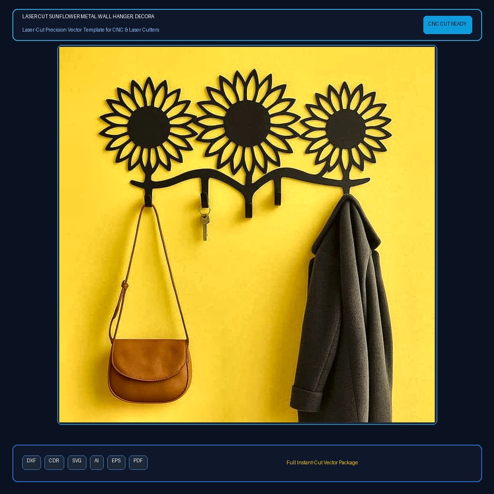 Laser Cut Sunflower Metal Wall Hanger, Decorative Sunflower Coat Rack