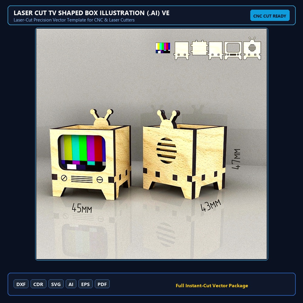 Laser Cut TV Shaped Box Illustration (.ai) vector file free download