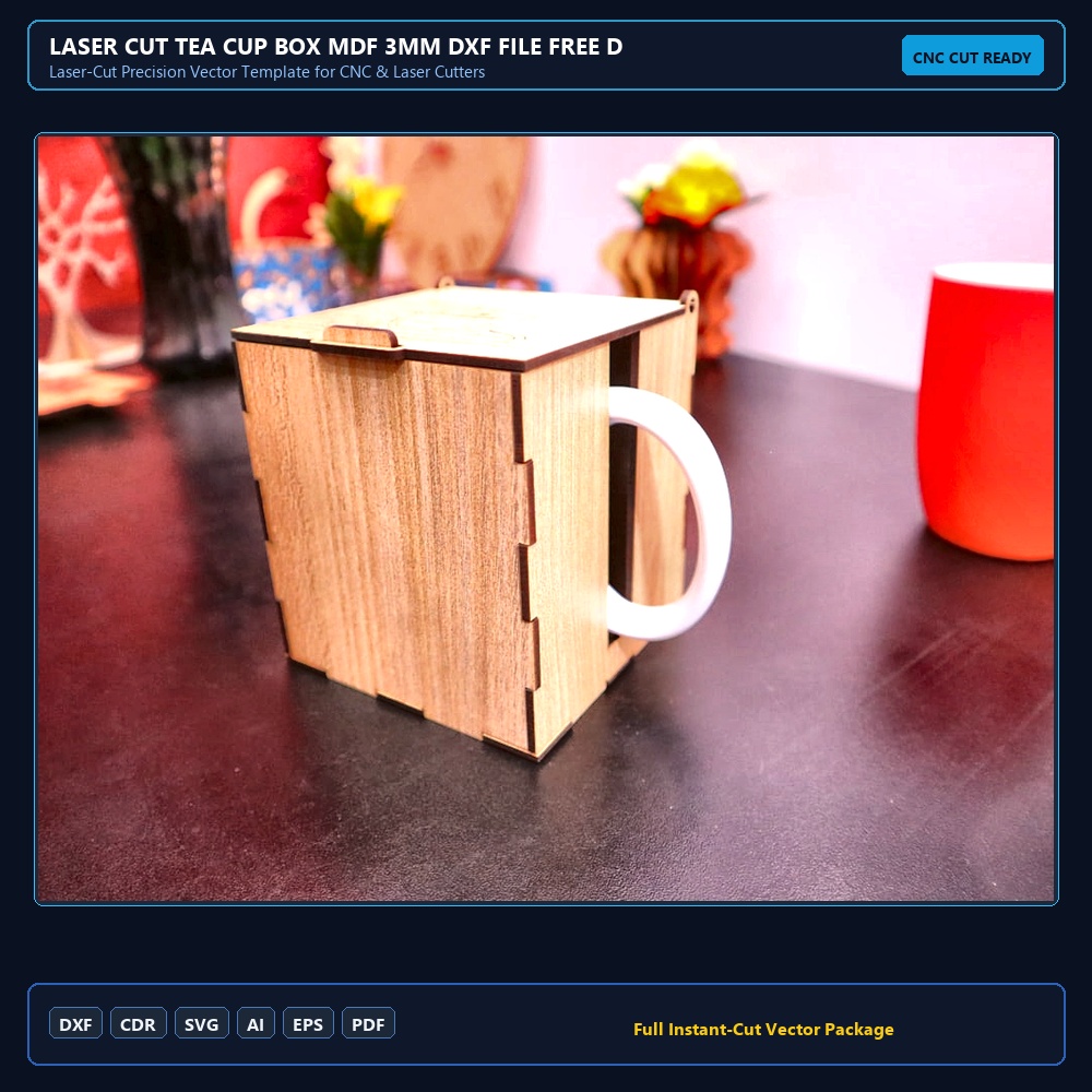 Laser Cut Tea Cup Box MDF 3mm DXF File Free Download