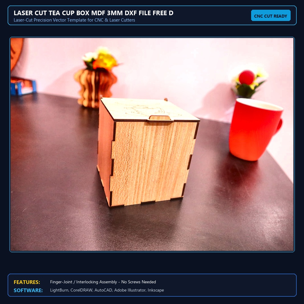Laser Cut Tea Cup Box MDF 3mm DXF File Free Download View 3