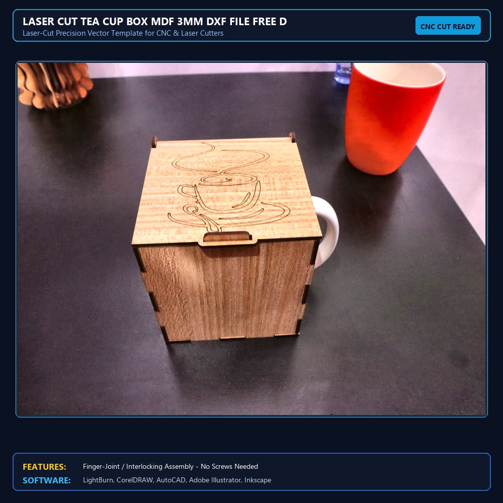 Laser Cut Tea Cup Box MDF 3mm DXF File Free Download View 4