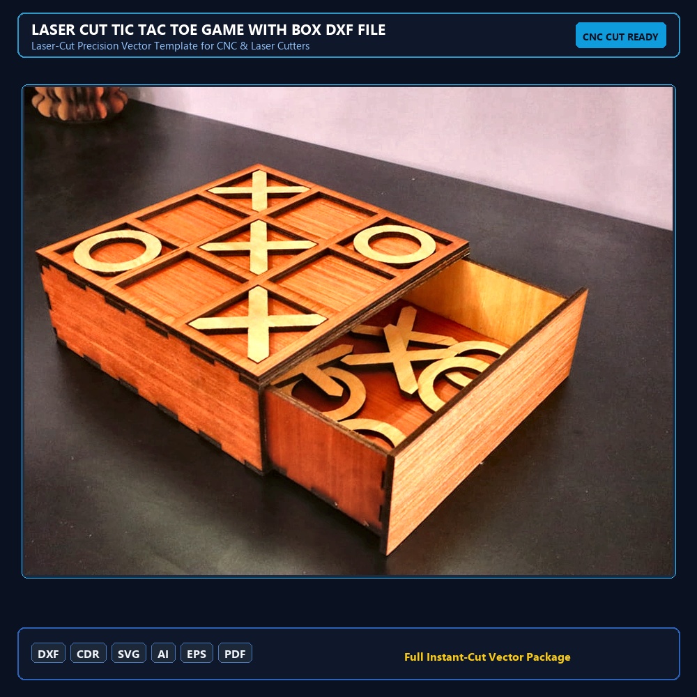 Laser Cut Tic Tac Toe Game With Box DXF File Free Download