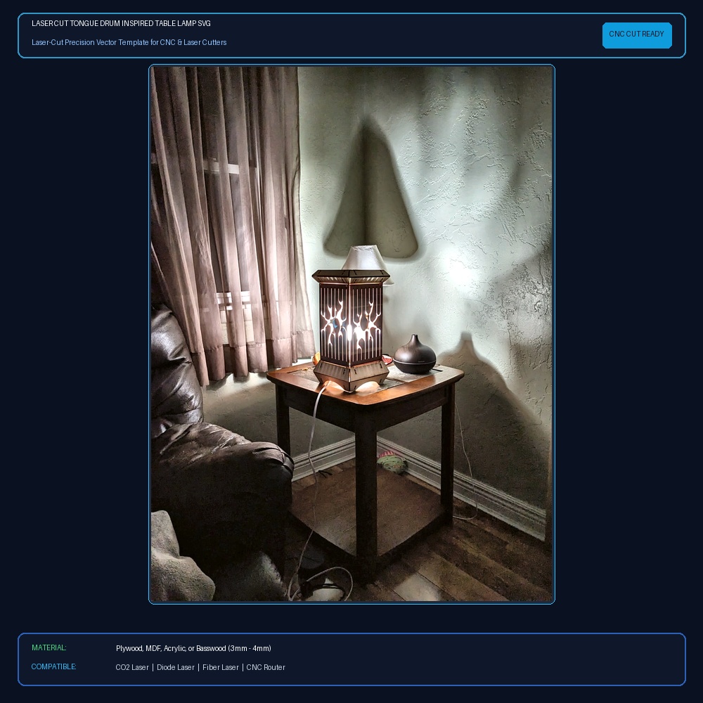 Laser Cut Tongue Drum Inspired Table Lamp SVG File Free Download View 2