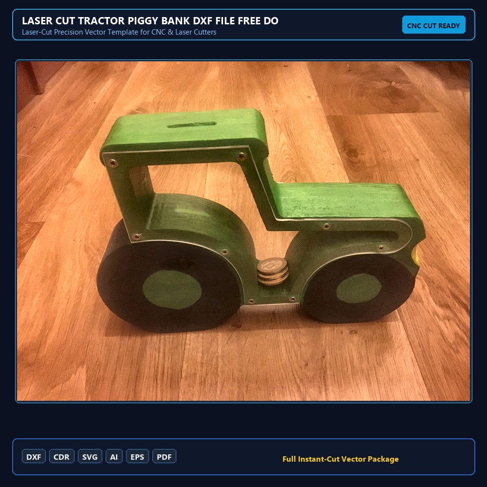 Laser Cut Tractor Piggy Bank DXF File Free Download