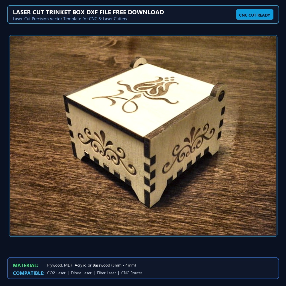 Laser Cut Trinket Box DXF File Free Download View 2