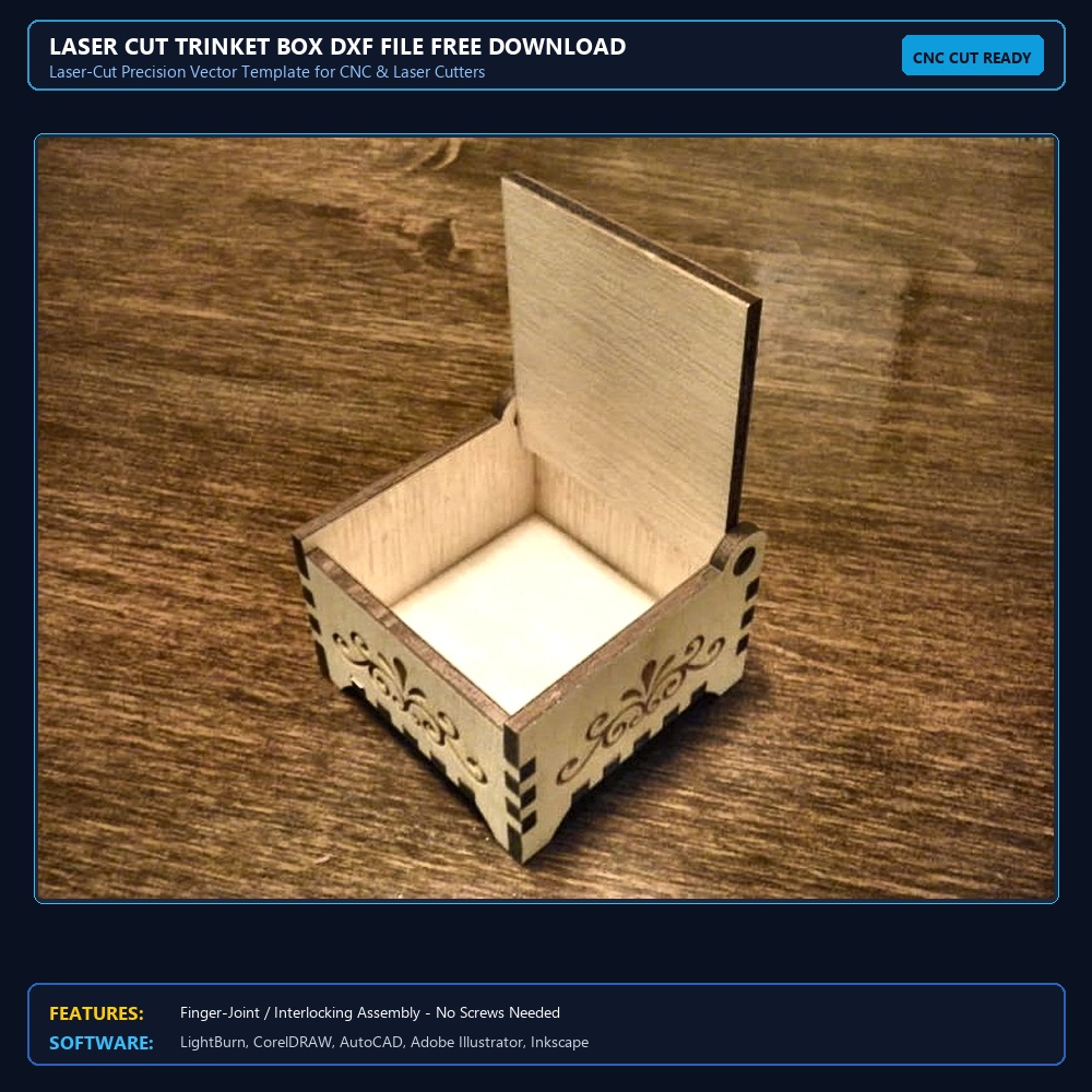 Laser Cut Trinket Box DXF File Free Download View 3