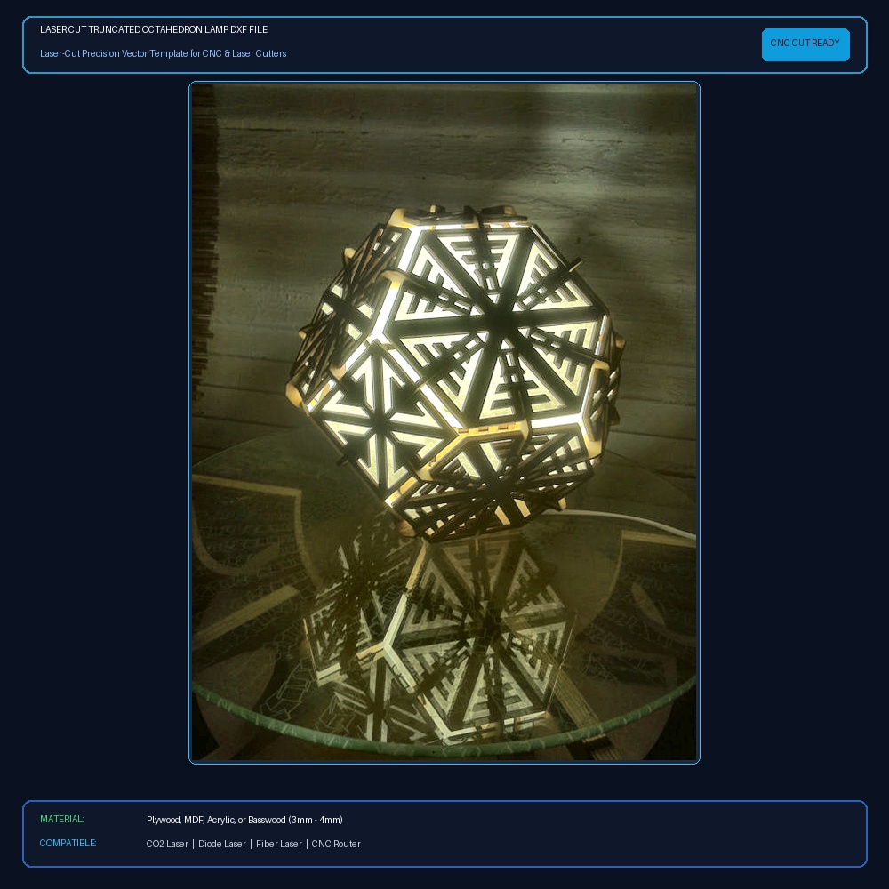 Laser Cut Truncated Octahedron Lamp DXF File Free Download View 2