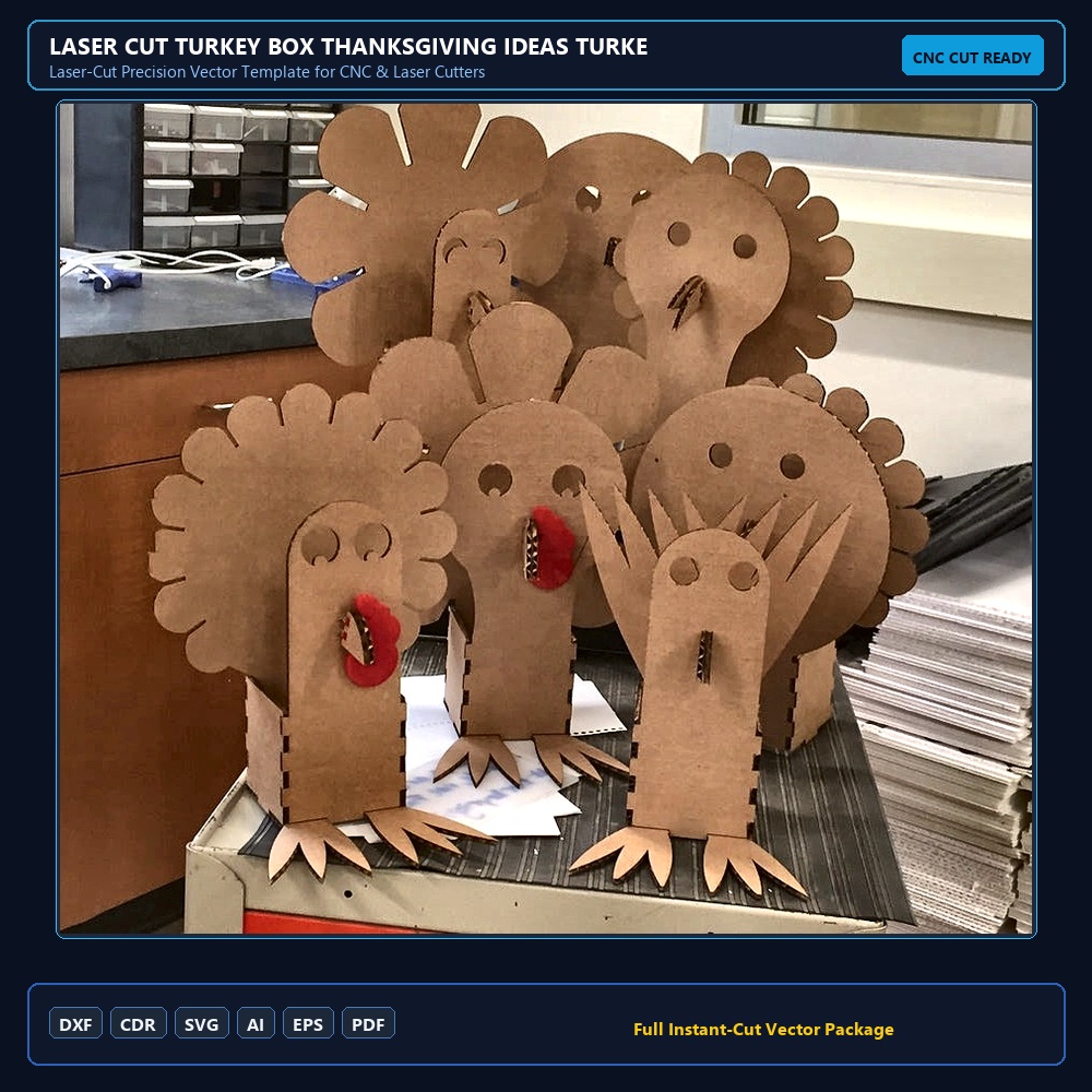 Laser Cut Turkey Box Thanksgiving Ideas Turkey Craft Illustration (.ai) vector file free download
