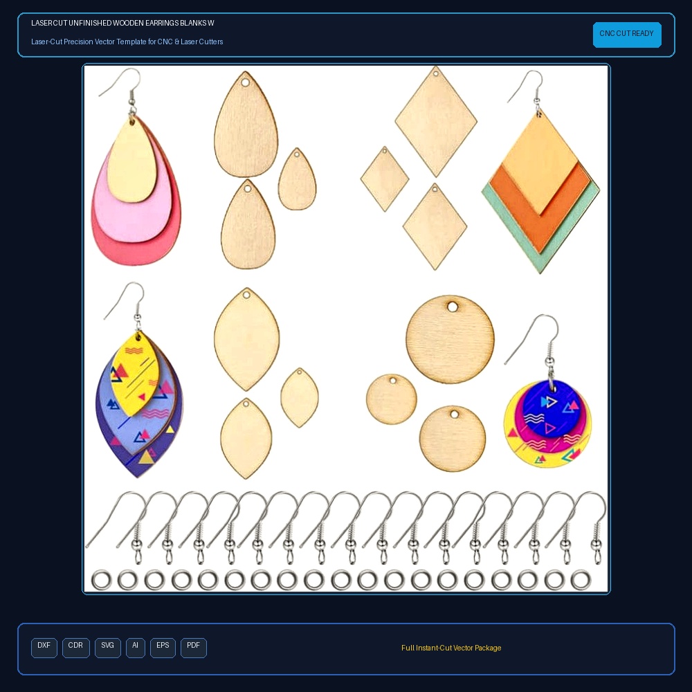 Laser Cut Unfinished Wooden Earrings Blanks Wood Pendants Teardrop Earrings Set
