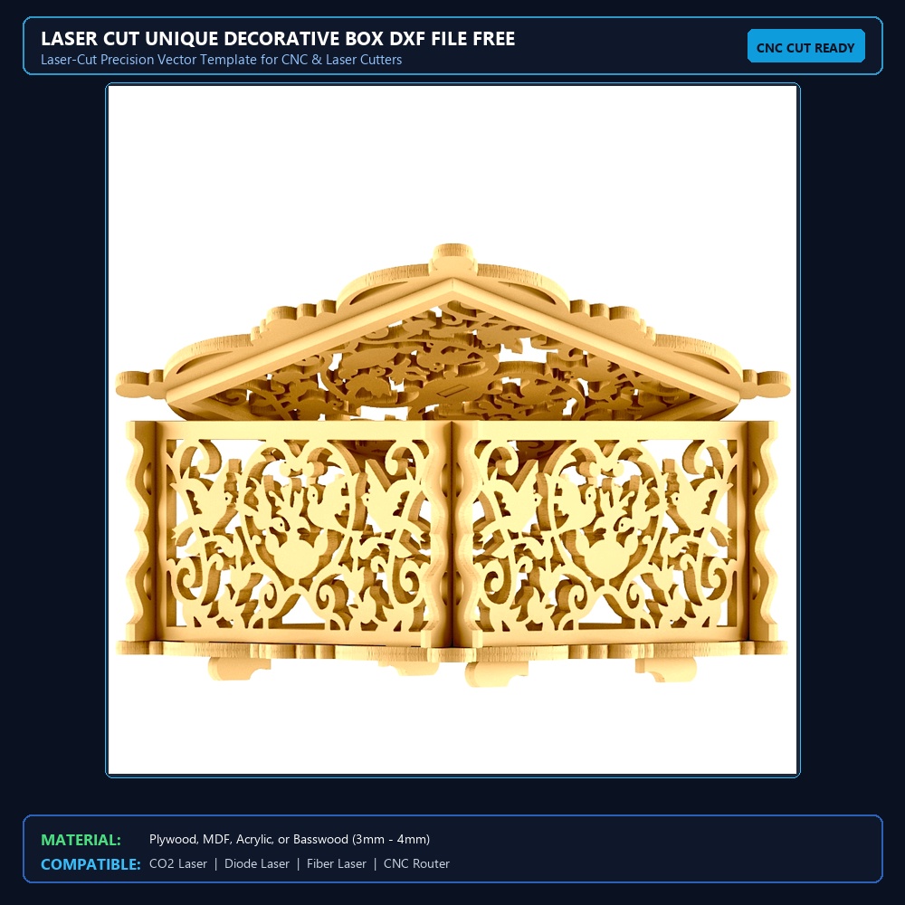 Laser Cut Unique Decorative Box DXF File Free Download View 2