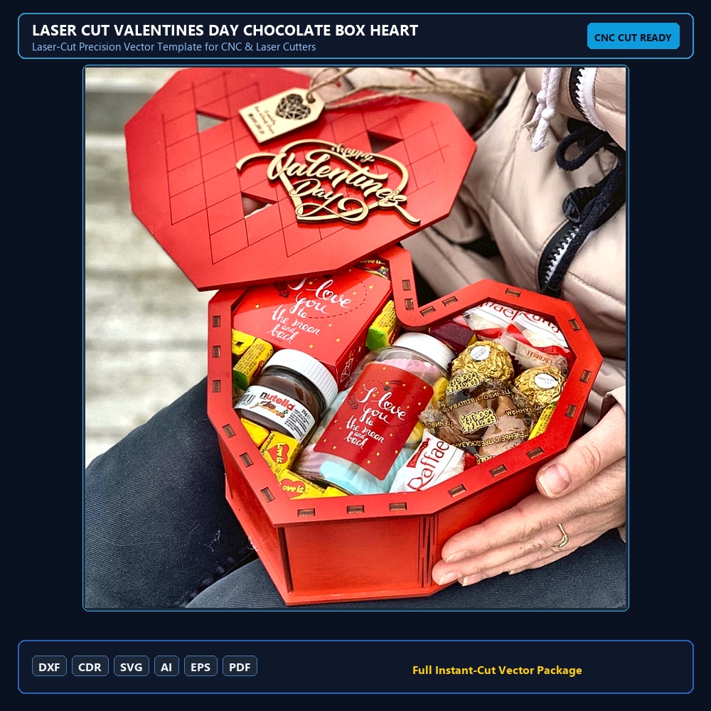 Laser Cut Valentines Day Chocolate Box Heart Template