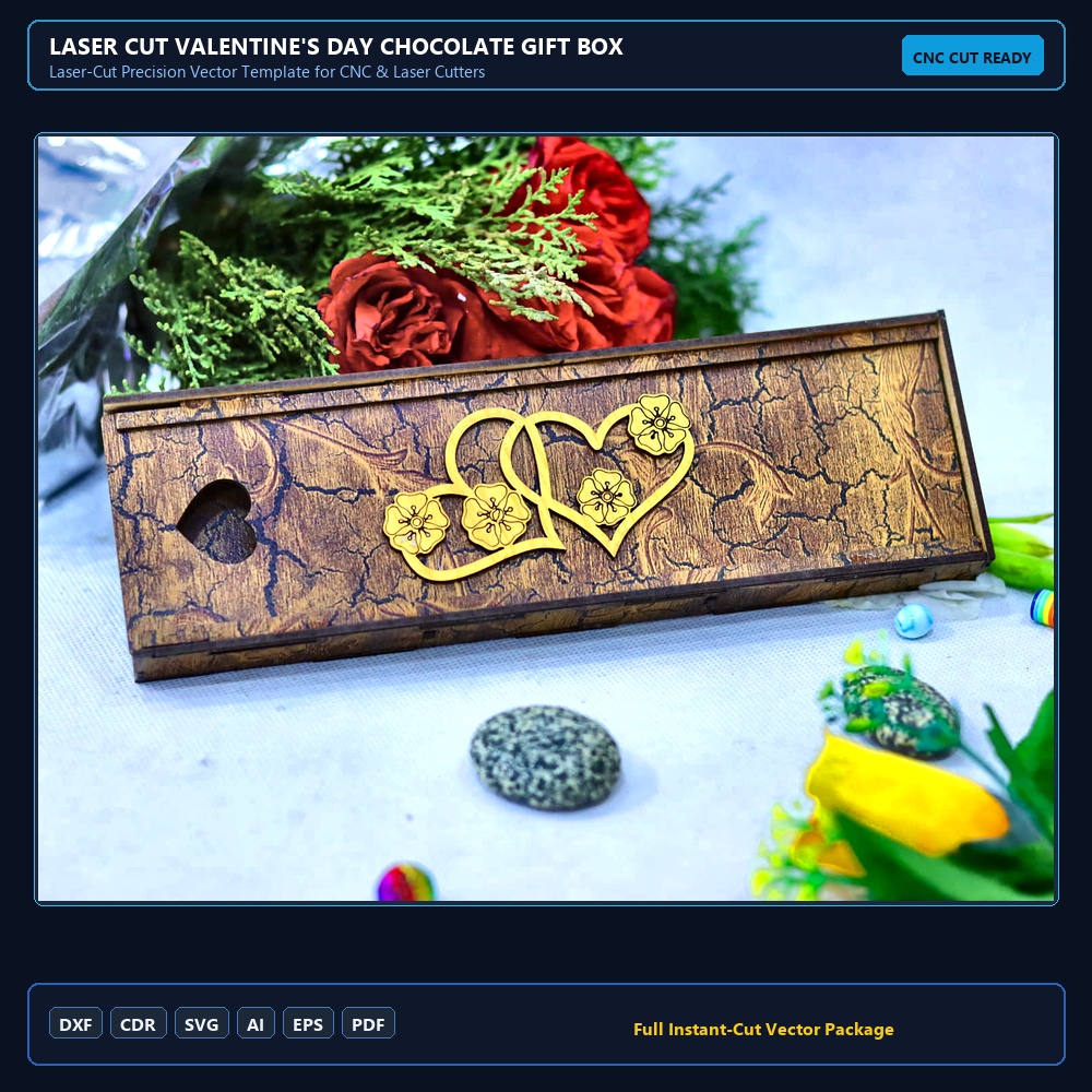 Laser Cut Valentine's Day Chocolate Gift Box SVG DXF CDR AI PDF Free Download
