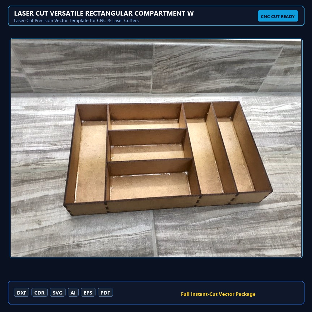 Laser Cut Versatile Rectangular Compartment Wooden Open Container Organizer Storage Box
