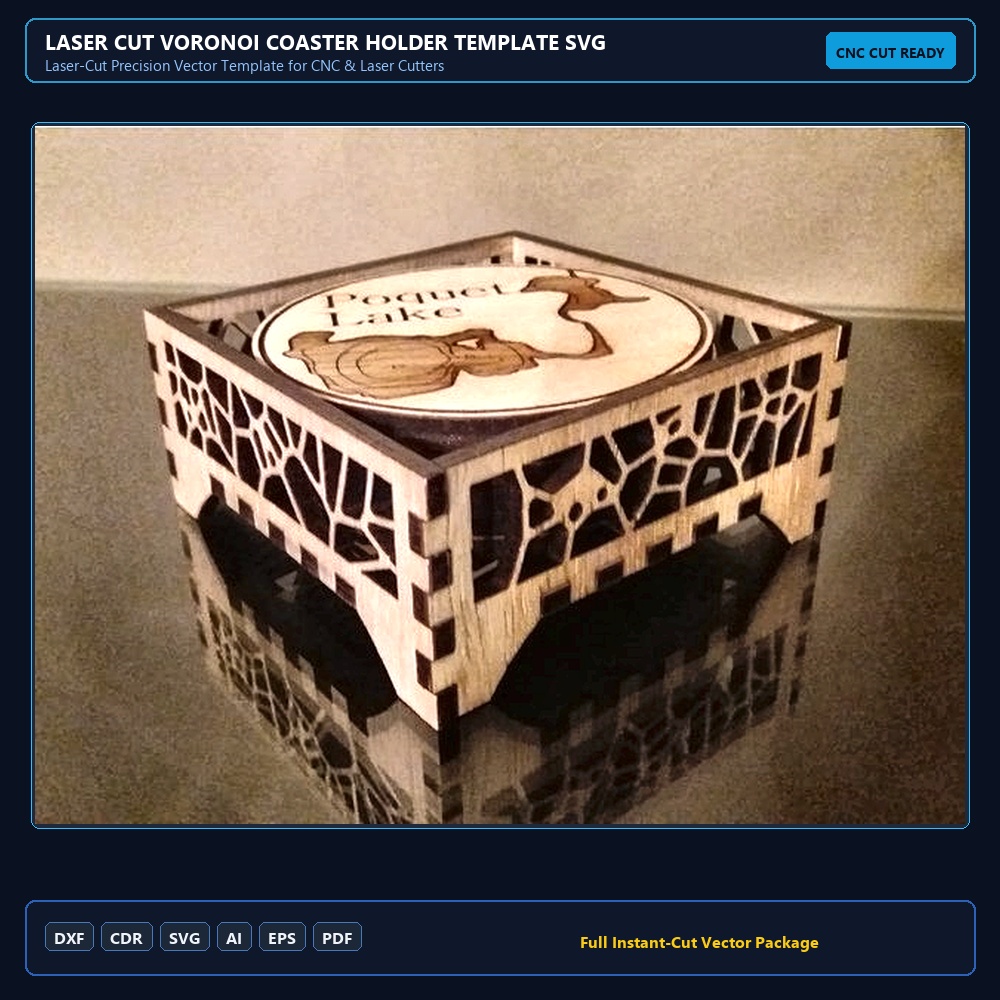 Laser Cut Voronoi Coaster Holder Template SVG File Free Download