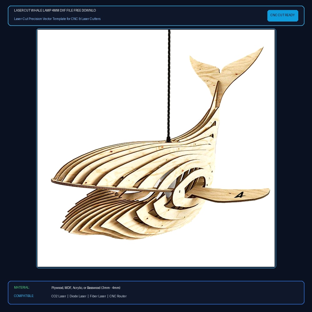 Laser Cut Whale Lamp 4mm DXF File Free Download View 2