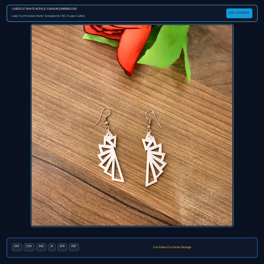 Laser Cut White Acrylic Fashion Earrings DXF File Free Download
