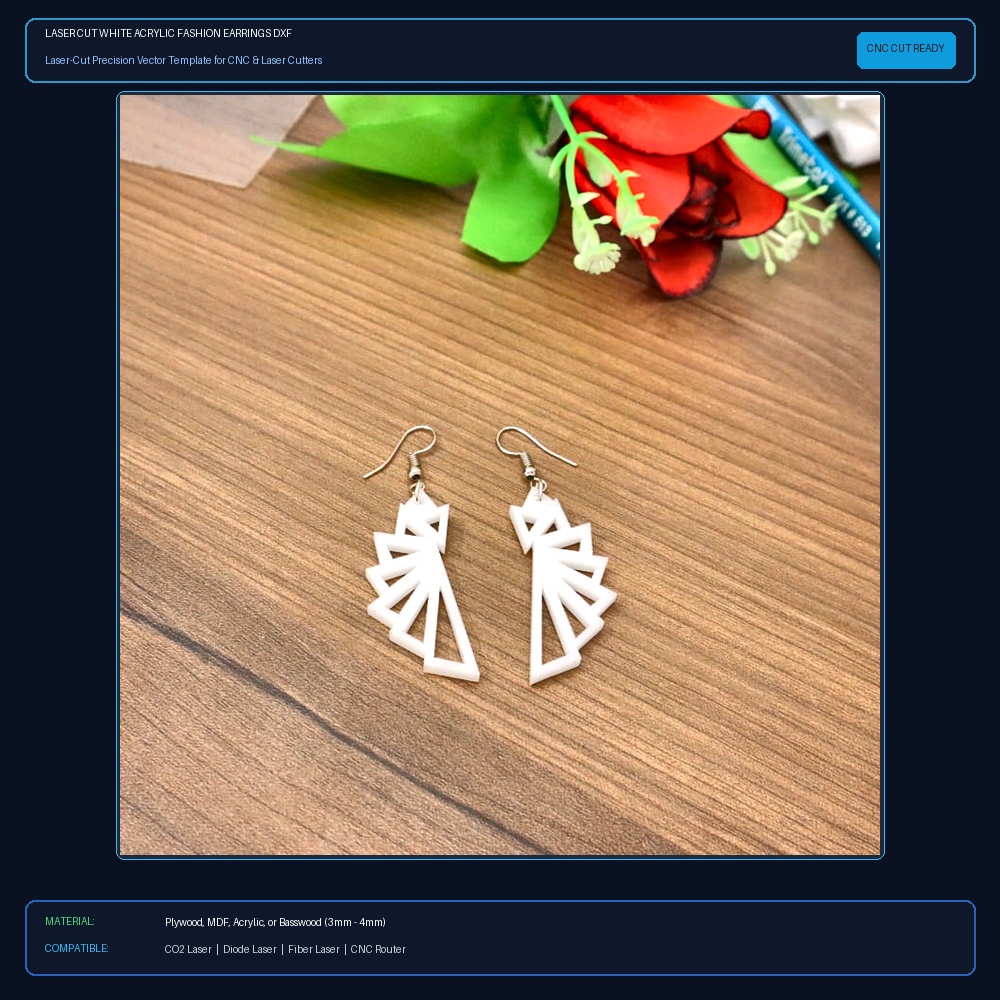 Laser Cut White Acrylic Fashion Earrings DXF File Free Download View 2