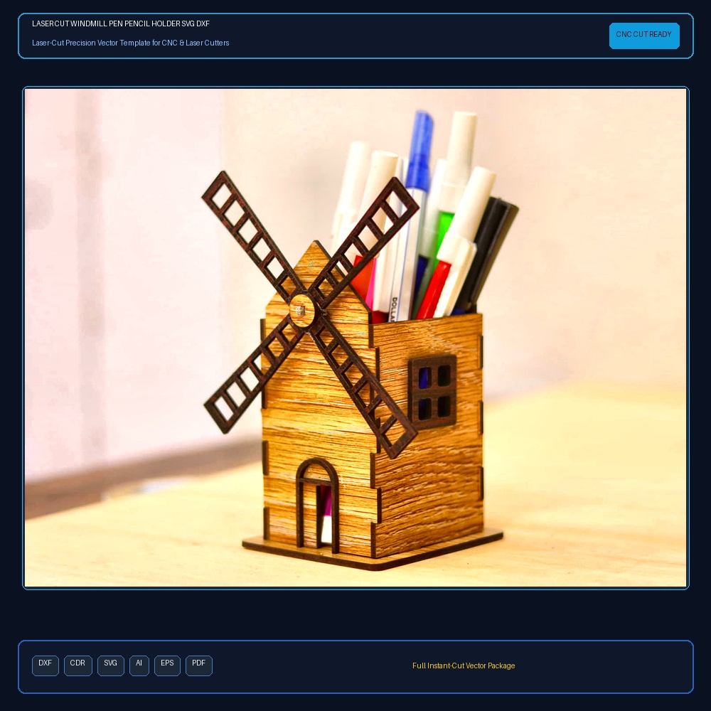 Laser Cut Windmill Pen Pencil Holder SVG DXF CDR AI PDF Free Download