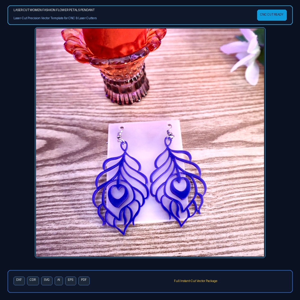 Laser Cut Women Fashion Flower Petals Pendant Drop Earrings DXF File Free Download
