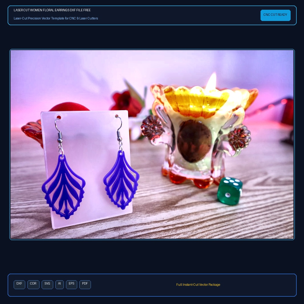 Laser Cut Women Floral Earrings DXF File Free Download