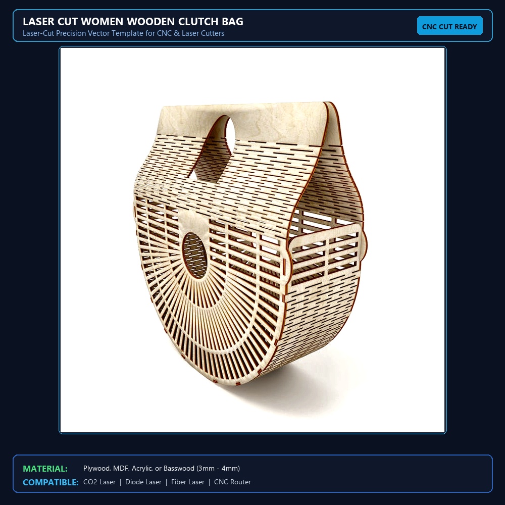 Laser Cut Women Wooden Clutch Bag View 2