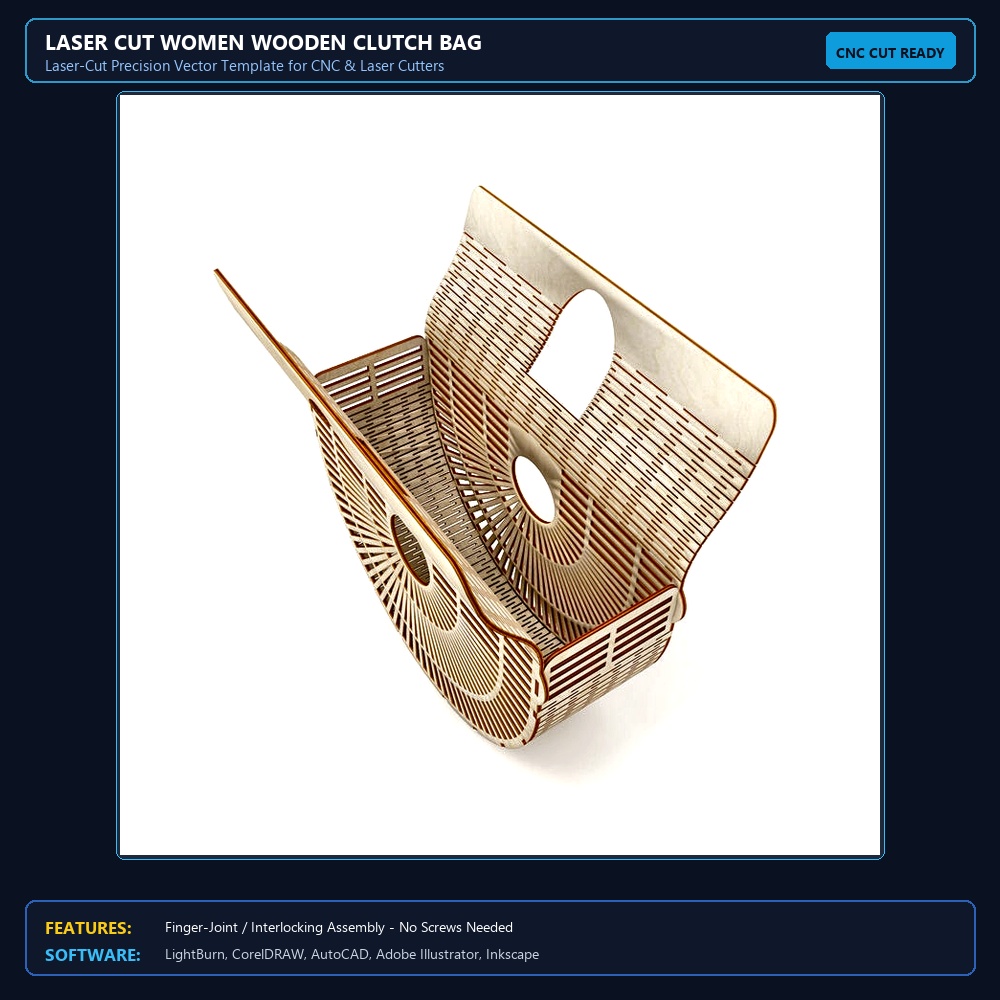 Laser Cut Women Wooden Clutch Bag View 4