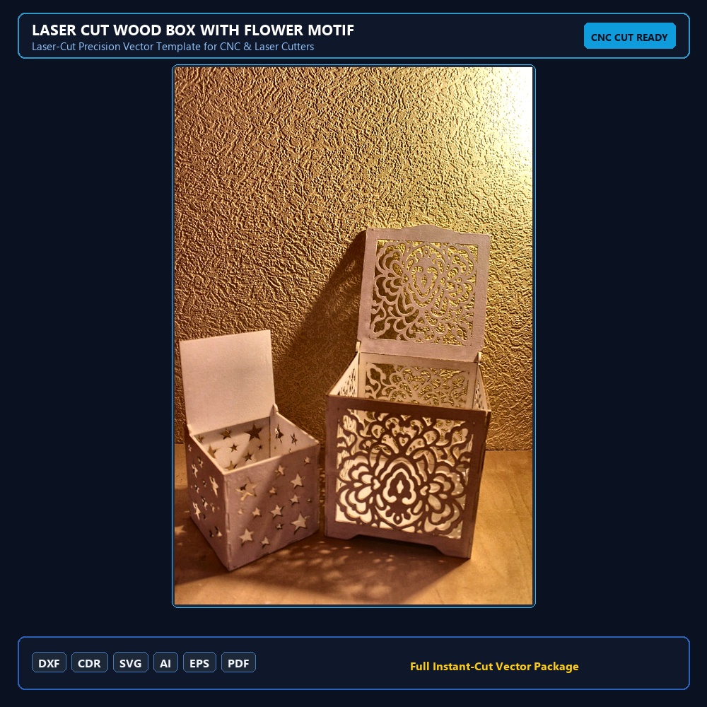 Laser Cut Wood Box with Flower Motif