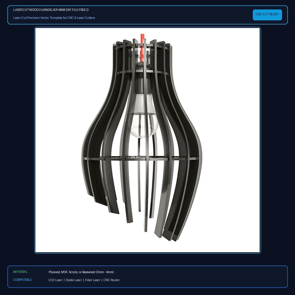 Laser Cut Wood Chandelier 4mm DXF File Free Download View 2