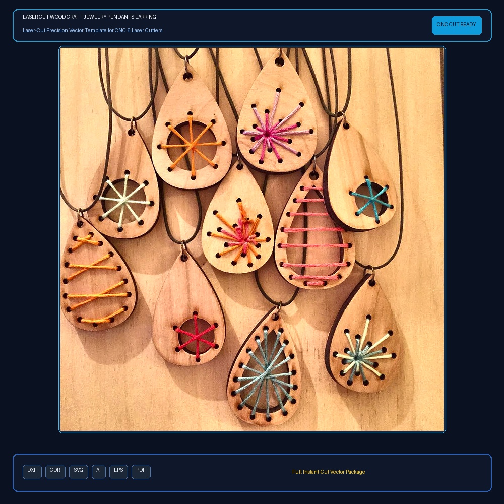 Laser Cut Wood Craft Jewelry Pendants Earrings DXF File Free Download