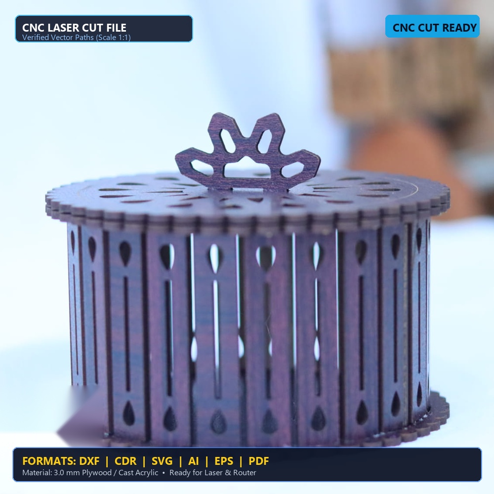 Laser Cut Round Mandala Decorative Gift Box - DXF, CDR, SVG