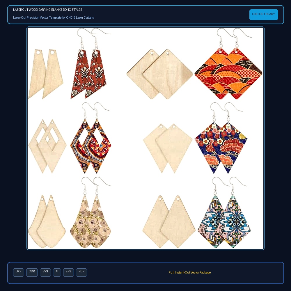 Laser Cut Wood Earring Blanks Boho Styles