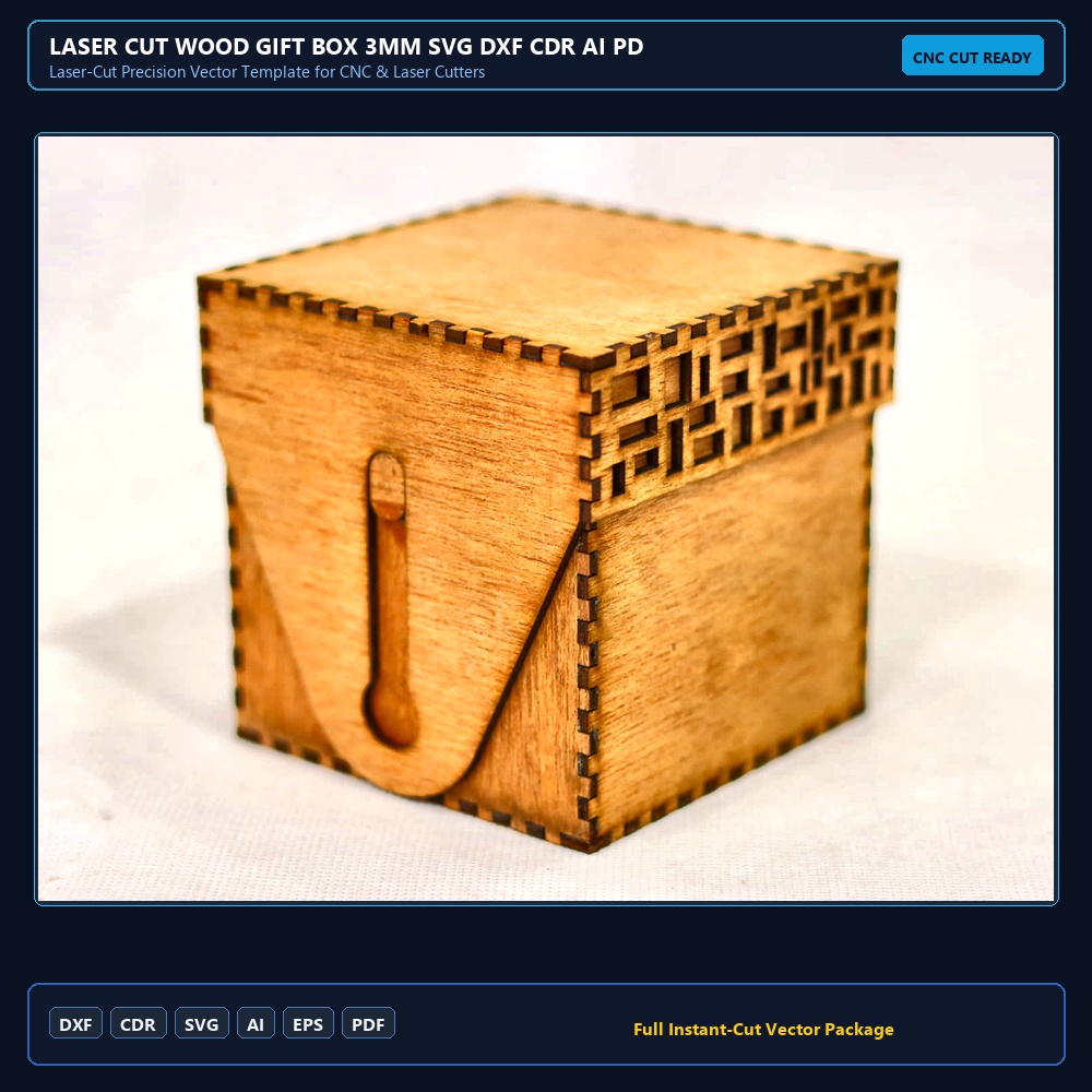 Laser Cut Wood Gift Box 3mm SVG DXF CDR AI PDF Free Download