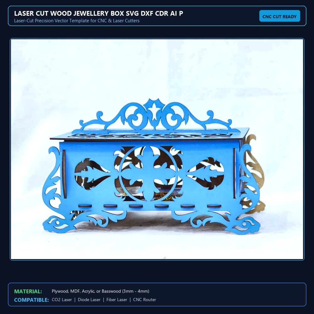 Laser Cut Wood Jewellery Box SVG DXF CDR AI PDF Free Download View 2