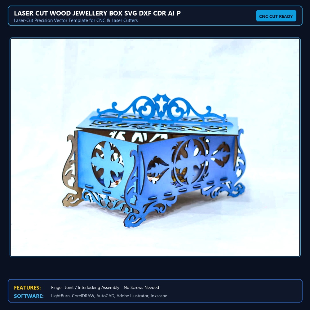 Laser Cut Wood Jewellery Box SVG DXF CDR AI PDF Free Download View 4