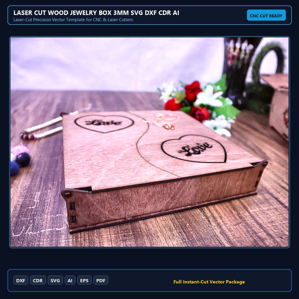 Laser Cut Wood Jewelry Box 3mm SVG DXF CDR AI PDF Free Download