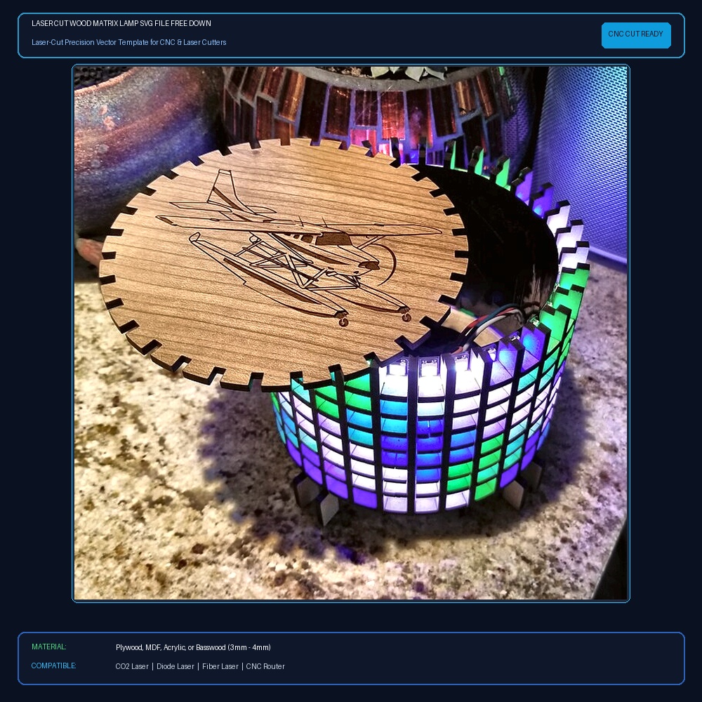 Laser Cut Wood Matrix Lamp SVG File Free Download View 2