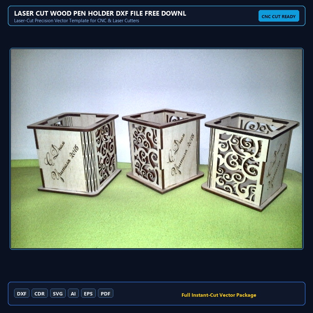Laser Cut Wood Pen Holder DXF File Free Download