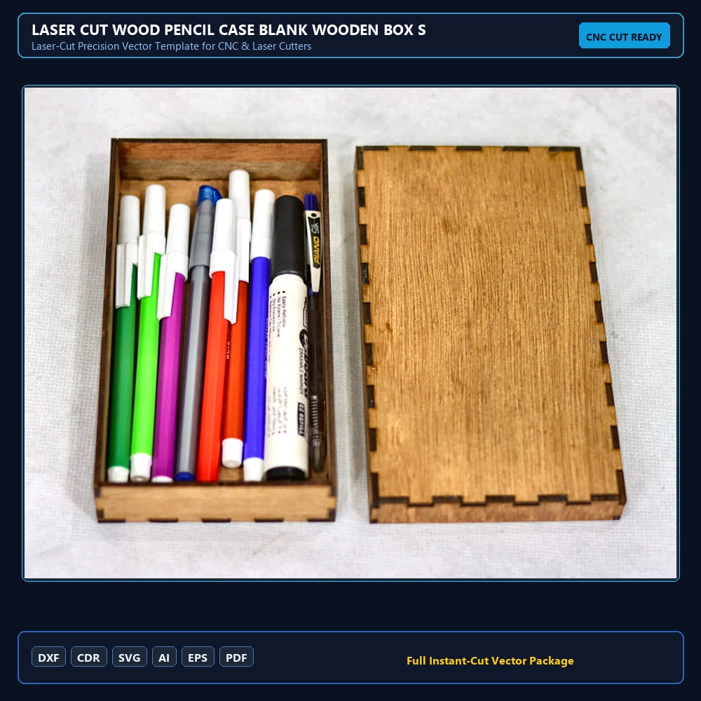 Laser Cut Wood Pencil Case Blank Wooden Box SVG DXF CDR AI PDF Free Download