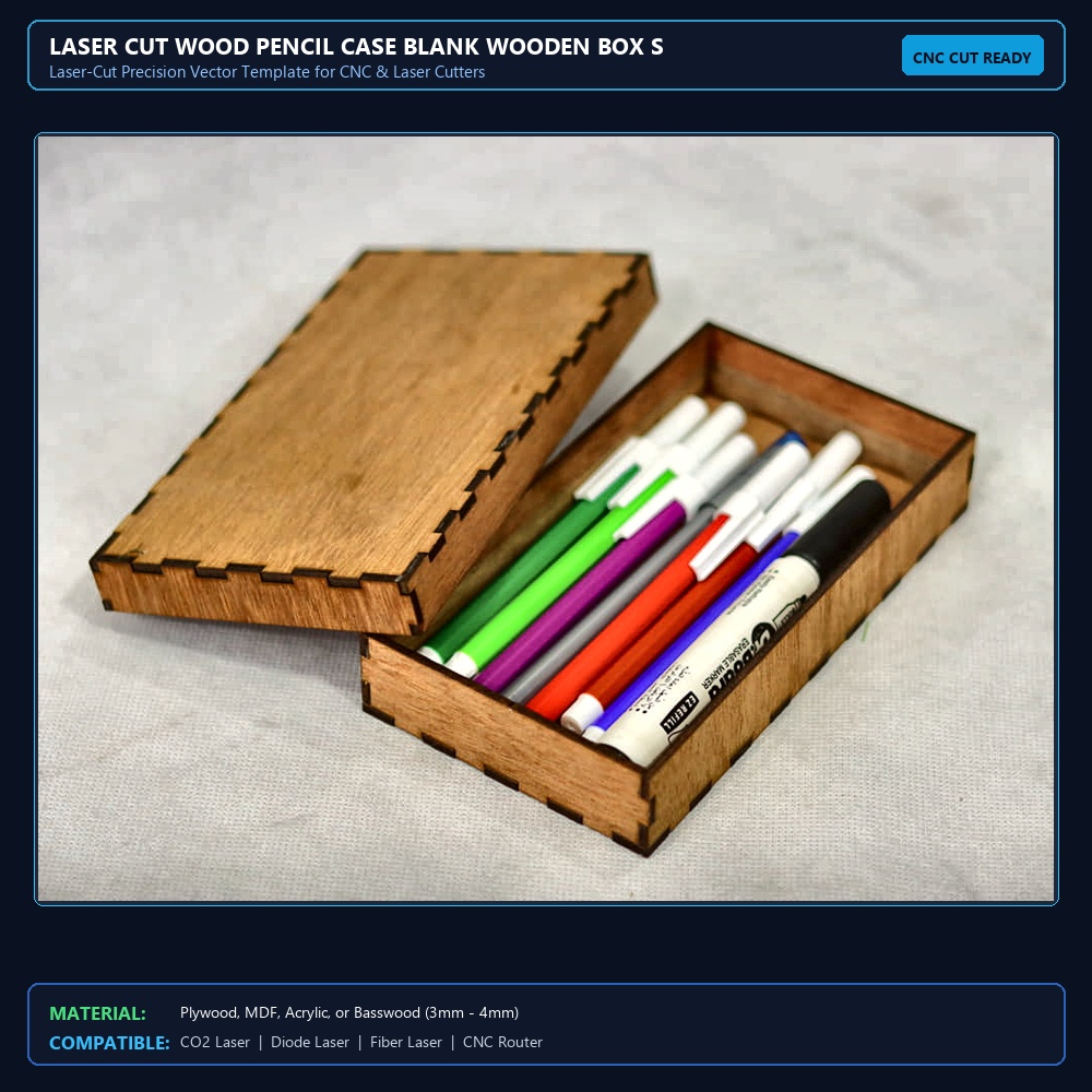 Laser Cut Wood Pencil Case Blank Wooden Box SVG DXF CDR AI PDF Free Download View 2