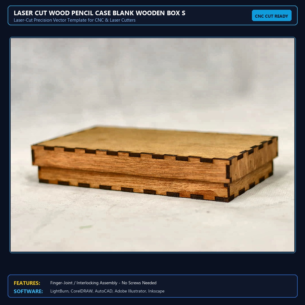 Laser Cut Wood Pencil Case Blank Wooden Box SVG DXF CDR AI PDF Free Download View 3