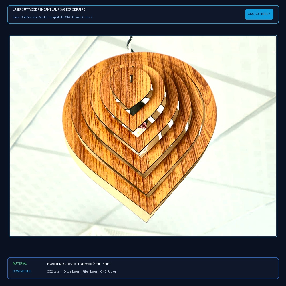 Laser Cut Wood Pendant Lamp SVG DXF CDR AI PDF Free Download View 2