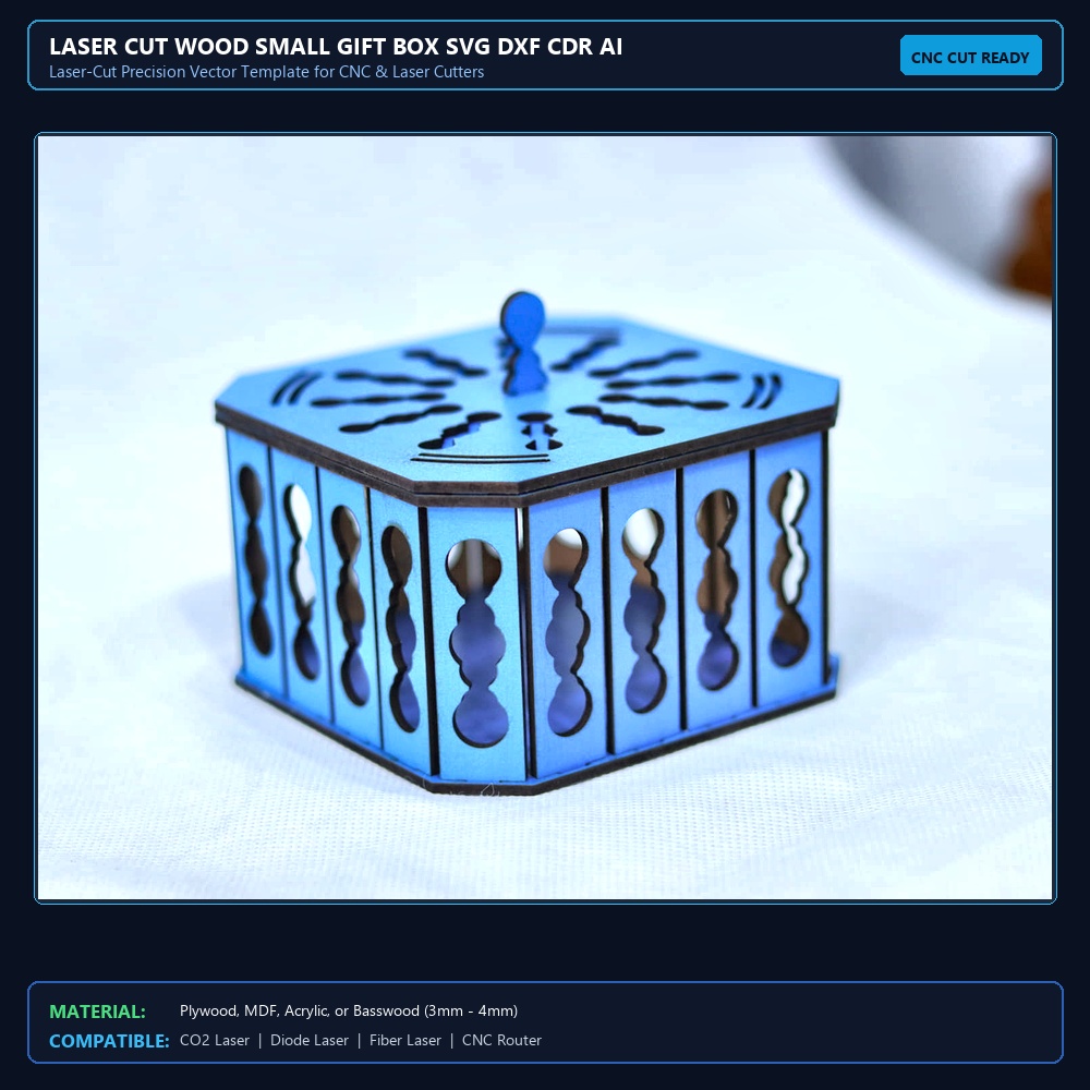 Laser Cut Wood Small Gift Box SVG DXF CDR AI PDF Free Download View 2