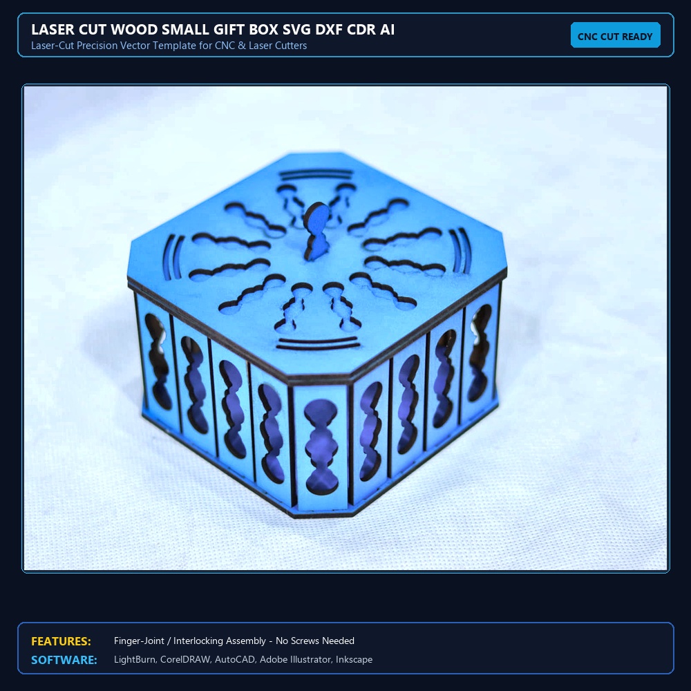 Laser Cut Wood Small Gift Box SVG DXF CDR AI PDF Free Download View 4