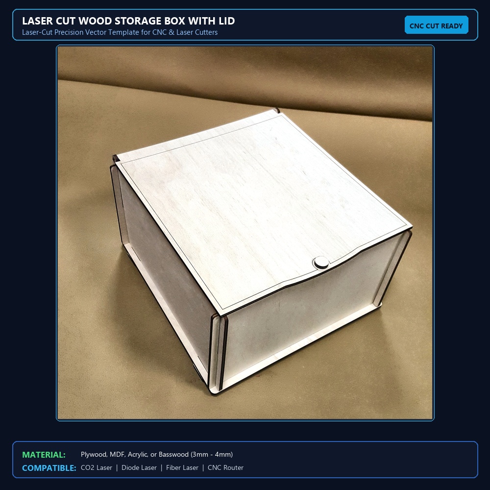 Laser Cut Wood Storage Box With Lid View 2