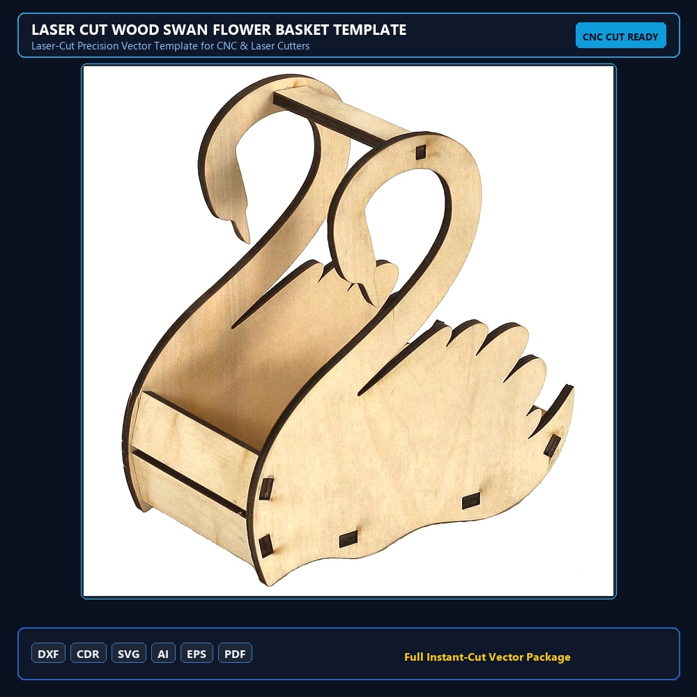 Laser Cut Wood Swan Flower Basket Template